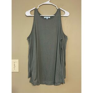 She + Sky Womens Sage Green Cold Shoulder Cotton Blend Long Sleeve Shirt Large